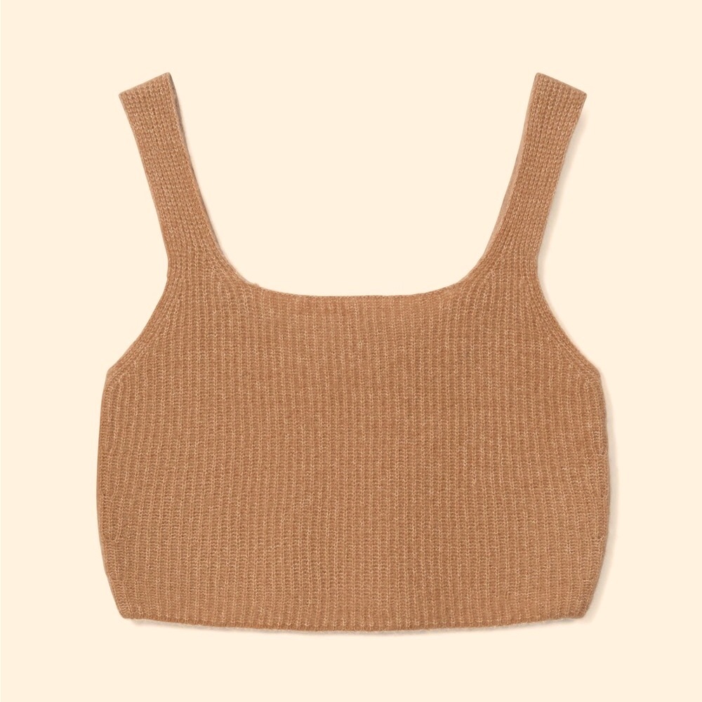 Everlane Cozy Stretch Crop Tank Top Ribbed Wool/Yak/Nylon Camel Small NWT